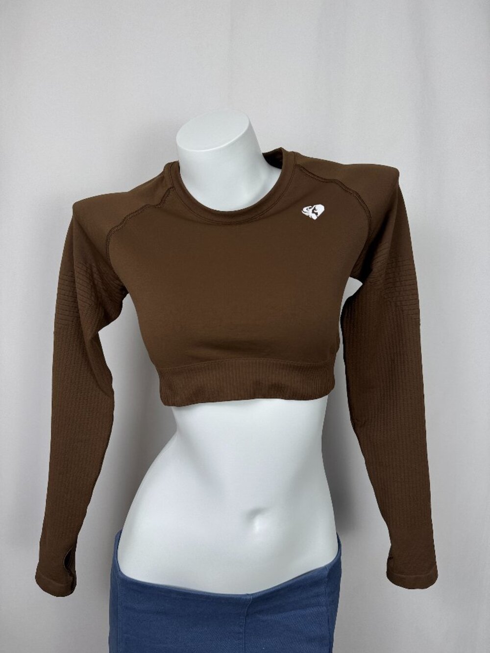 Women's Best Long Sleeve Seamless Crop Top Brown Size S Activewear Gym